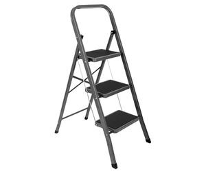 Futura Slimline 3 Step Ladder, Folding Step Stool, 150kg Capacity, Grey | Wide 30 x 20cm non-slip steps, 150kg capacity and folding design. Open size 103 x 46.5 x 68cm; folded 113 x 46.5 x 4cm.
