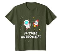 Future Astronaut Rocket Planets Space Science Boys Girls T-Shirt, Youth, Olive Green, Small