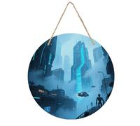 Future City Wooden Wall Hanging,Sturdy Structure, Wall Decor, Easy to Use and Hang,Wood Panel Painting for Decorating Bars Homes Coffee Shops 7.9 * 0.12 in