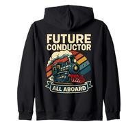 Future Conductor All Aboard Steam Train Lover Kids Zip Hoodie