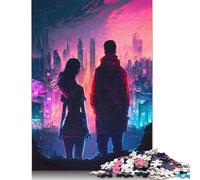 Future Couple Cityscape 1000 Piece Jigsaw Puzzle for Adults Family Game Teens Jigsaw Puzzle (38x26cm)