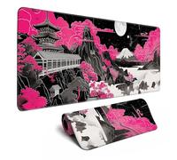 Future Kyoto Mouse Desk Pad Japanese Pink Desk Mat Desk Decor Black White Large Gaming Mouse Pad for Desk Mousepad Computer Office Keyboard Laptop Big Mouse Pad Xl-31.5x11.8 in