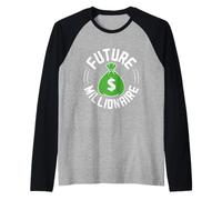Future Millionaire Funny Moneybags Rich Dollar Bills Bitcoin Raglan Baseball Tee