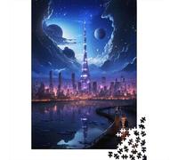 Future Moon Light City 1000-Piece Puzzle for Adults, 52x38cm/1000pcs, White Card Pieces for Easy Sorting; to Complete Gradually over A Weekend