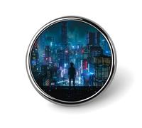 Future Night View Round Brooch Pin Badge Lapel Tie Pin for Women Men Office Worker Teacher Decor