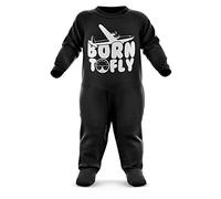 Future Pilot Born to Fly Baby Romper Suit - Future Pilot First Birthday Present - Newborn Romper Babygrow, Black, 3-6 Months