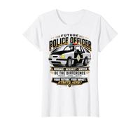 Future Police Officer Courage Integrity Service Value Graphic T-Shirt, Women, White, S