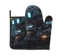 Future Robot Printed Kitchen Baking Set 2-Piece Kitchen Oven Gloves Set Suitable for Cooking Baking and Outdoor Grilling