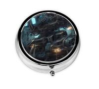 Future Robot Round Mini Pill Box: 3-Compartment Portable Metal Pill Organizer with Snap Closure, Ideal for Daily Travel Use