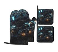 Future Robot This Unique Printed Oven mitt and potholder Set is an Eye-catching Combination, Featuring Water-Resistant Polyester and Heat-Insulating Fabric.