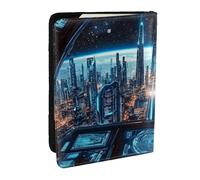 Future Science Fiction City Printed Passport Holder,Travel Pu Leather Passport Cover Case Organiser for Men Women,6.5 Inch