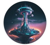 Future Seattle- In Space Adult Jigsaw Puzzles 1000 Pieces Round Jigsaw Puzzle 1000 Pieces Skill Level Beginner, Great for Birthday 67.5x67.5cm
