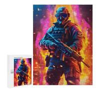 Future Soldier in Flames Decorative Wooden Puzzle, 500 PCS - Mindful Gift for Adults, for Relaxing Solo Or Group Play