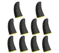 FUTUREORYY 10pcs Black Game Controller Thumb Sleeves with Yellow Edge, 18-needle Silver Fiber Anti-sweat Finger Covers for Mobile Phone Gaming, Touchscreen Compatible, Lightweight Gaming