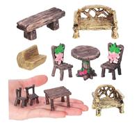 FUTUREORYY 10pcs Miniature Garden Furniture Miniature Table and Chairs Set Tiny Resin Micro Landscape Accessories Rustic Dollhouse Ornament for Mini Fairy Gardens Landscapes