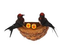 FUTUREORYY 1set Artificial Swallow Nest Decor for Garden Realistic Bird Nest Wall Ornament with Closed-wing Swallows Birds Adhesive Tape for Home and Outdoor Landscape Decoration