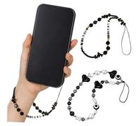 FUTUREORYY 2 Pcs Beaded Phone Lanyard Straps with Hearts and Stone Charms Lost Hanging Wrist Straps for Cell Phones Keychains Handbags for Women