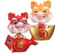 FUTUREORYY 2 Pcs Resin Dragon Figurines Miniature Car Dashboard Decorations for Lunar Year with Red and Yellow Zodiac Dragons Tabletop Ornaments Bringing Fortune and Positive Energy