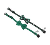 FUTUREORYY 2pcs Adjustable Breakaway Cat Collars with Bell Bow Tie Soft Green Fabric Safety Buckle for Daily Wear and Tropical Summer Parties Pet Accessories for Kittens and Cats