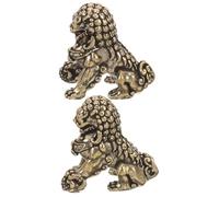 FUTUREORYY 2pcs Brass Lion Figurine Vintage Style Desktop Lion Decor Sturdy Solid Brass Retro Animal Ornament for Office and Home Decoration