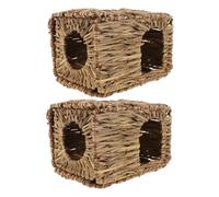 FUTUREORYY 2pcs Grass Hideaway Foldable Guinea Pig House Handwoven Natural Grass Design for Small Animals for Play and Rest for Travel and Small Living Spaces