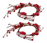 FUTUREORYY 2pcs Heart-shaped Berry Candle Rings Romantic Wreath Decoration for Valentine S Day and Mother S Day Table Centerpieces Artificial Red Berries Floral Accent for Home and Proposal