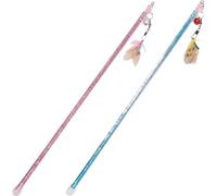 FUTUREORYY 2pcs Interactive Cat Teaser Wand with Bell, 31cm Acrylic Tube and Steel Wire, Small Flying Bug Style for Indoor Cats and Kittens, Random 3-color Set