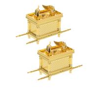 FUTUREORYY 2pcs Israel Ark Covenant Box Statue Decorative Zinc Alloy Religious Ornament for Church Sanctuary Table Spiritual Faith Home Decor Religious Party Craft Biblical Heritage
