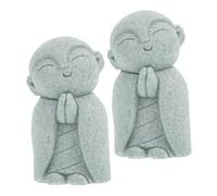 FUTUREORYY 2pcs Japanese Monk Statue Smiling Buddha Sandstone Meditation Ornament Weatherproof Zen Garden Decor for Aquarium Fish Tank Outdoor Patio