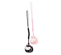 FUTUREORYY 2pcs Japanese Style Luck Cat Bell Pendant Lightweight Decorative Keychain Charms for Phone Bag Camera Cute Pink and Black Cat Design with Pleasant Sound Easy to Install Accessories