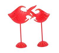 FUTUREORYY 2Pcs Mediterranean Style Wooden Fish Ornament for Home Desktop Decoration Elegant Red Fish for Coastal Theme for Hallway Bedroom and Hall