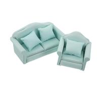 FUTUREORYY 2pcs Miniature Dollhouse Loveseat and Armchair Fabric Upholstered Sofa with Comfortable Mini Chair Ornament for Doll Accessories