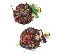 FUTUREORYY 2pcs Parrot Hanging Chewable Rattan Balls for Cage Birds Safe Durable Pet Chew Plaything for Parrots and Caged Birds Random Color