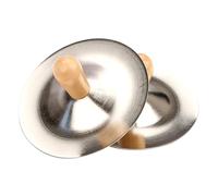 FUTUREORYY 2Pcs Portable Small Finger Cymbals with Wood Handles Stable Metal Percussion Instrument for Musicians the Go Rhythm Practice for Boys