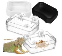 FUTUREORYY 2pcs Reptile Escape Feeding Dish and Water Basin Set, Small Feeder Bowls with Black White Water Dishes, Suction Cup Design for Chameleons, Lizards, and Worm Feeding in Terrariums