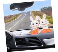 FUTUREORYY 2pcs Resin Shaking Head Bunny Figurines Car Ornaments Cute Cartoon Miniature Rabbit Decoration for Desktop Garden