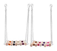 FUTUREORYY 2pcs Wooden Parrot Swing with Stainless Steel Chain and Colored Beads Hanging Bridge for Cage and Garden Climbing Playground with Mini Bell for Parakeets and Birds