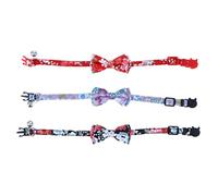 FUTUREORYY 3PCS Adjustable Cat Collars with Bells and Bow Ties Durable Cloth Material Breathable Cozy Flower Themed Design for Daily Wear Special Occasions Fits Cats and Kittens