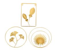 FUTUREORYY 3pcs Metal Wall Hangings Gold Frame Iron Art Leaves Ornament Nordic Luxury Round Ginkgo Palm Banana Leaf Decor for Living Party Decoration
