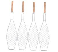 FUTUREORYY 4 Pcs Fish Grill Clip with Iron Mesh and Comfortable Wooden Handle Non Stick Bbq Basket for Outdoor Camping Picnic Suitable for Grilling Fish Meat Corn and Vegetables