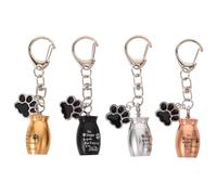 FUTUREORYY 4PCS Pet Memorial Keychain with Paw Charm Mini Ashes Holder Capsule for Dog Cat Hair Keepsake Lightweight Metal Pendant Urn Jewelry in Black Silver Gold Rose Gold