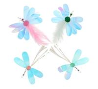FUTUREORYY 4pcs Plume Cat Teaser Rod Attachments Butterfly Dragonfly Sequins Interactive Pet Toys for Indoor Cats Kitten Play Accessories in Green Pink