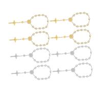 FUTUREORYY 4pcs Prayer Beads Bracelet with Cross Pendant Alloy Imitation Pearl Beaded Wrist Chain for Baptism Wedding Yoga Religious Ceremony Favors Handcrafted Spiritual Jewelry for Men and