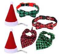 FUTUREORYY 6pcs Adjustable Pet Collar with Bowknot and Triangle Towel Hat for Dogs Stylish Holiday Accessories Durable Washable Comfortable for All Seasons