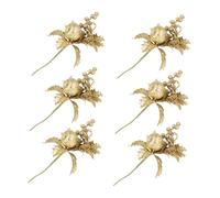 FUTUREORYY 6pcs Christmas Floral Branch Picks Gold Artificial Xmas Decorations for Wreath Garland Tree Crafting Holiday Home Decor