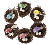 FUTUREORYY 6pcs Rattan Bird Nest Decoration Realistic Fake Nests with Birds Eggs for Home and Garden Decor Easter Party Decoration and Miniature Landscaping