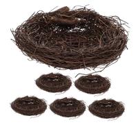 FUTUREORYY 6Pcs Rattan Woven Bird Nest Decor for Crafts Home Easter Decorative Bird Cage Artificial Nest Ornaments Natural Style Planter for Lawn Scene
