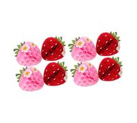 FUTUREORYY 8pcs Strawberry Honeycomb Hanging Ornaments Red Pink Dot Paper Decorations for Birthday Party Table Centerpieces Strawberry-themed Honeycomb Decor