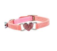 FUTUREORYY Adjustable Cat Collar with Heart Rhinestone and Bell Pink Cat Neck Chain for Kitten and Pet 1pc Durable and Comfortable
