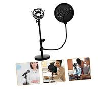 FUTUREORYY Adjustable Desktop Mic Stand with Shockproof Metal Arm and Large Pop Filter Stable Table Microphone Holder for Broadcasting Voiceover and Recording Studios